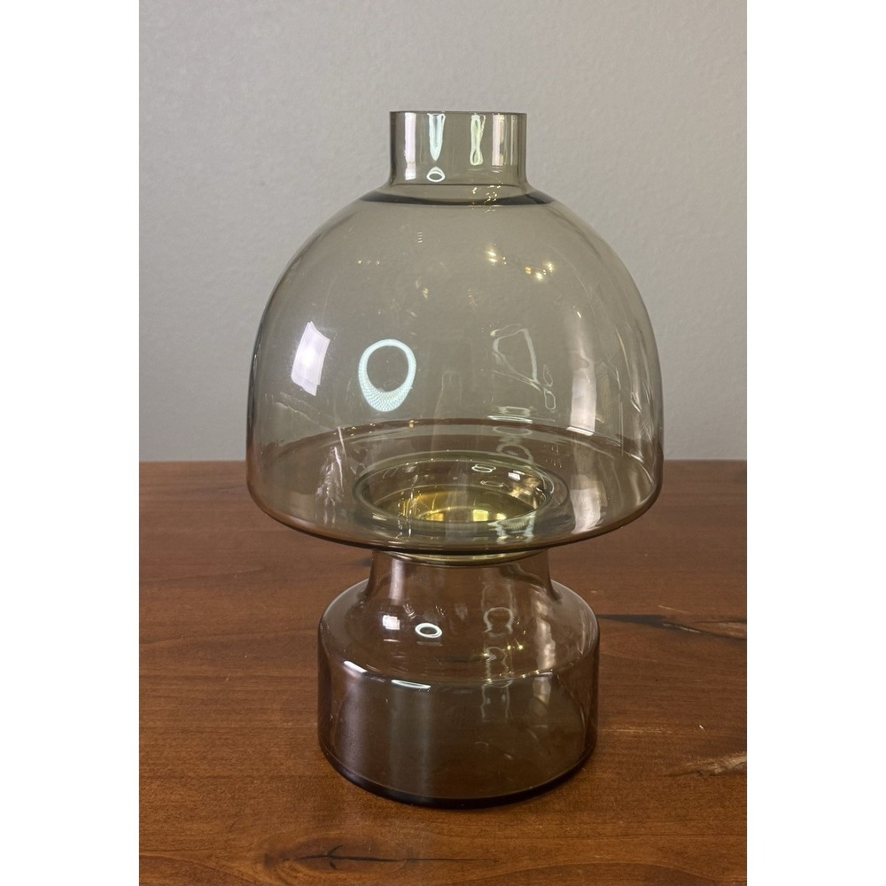 VTG HANS-AGNE JAKOBSSON SWEDEN SMOKE MUSHROOM GLASS BRASS CANDLE LAMP MCM 11.5"